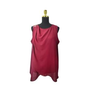 Alfani Sleeveless Blouse - Maroon - Beaded Embellishment - Size 14